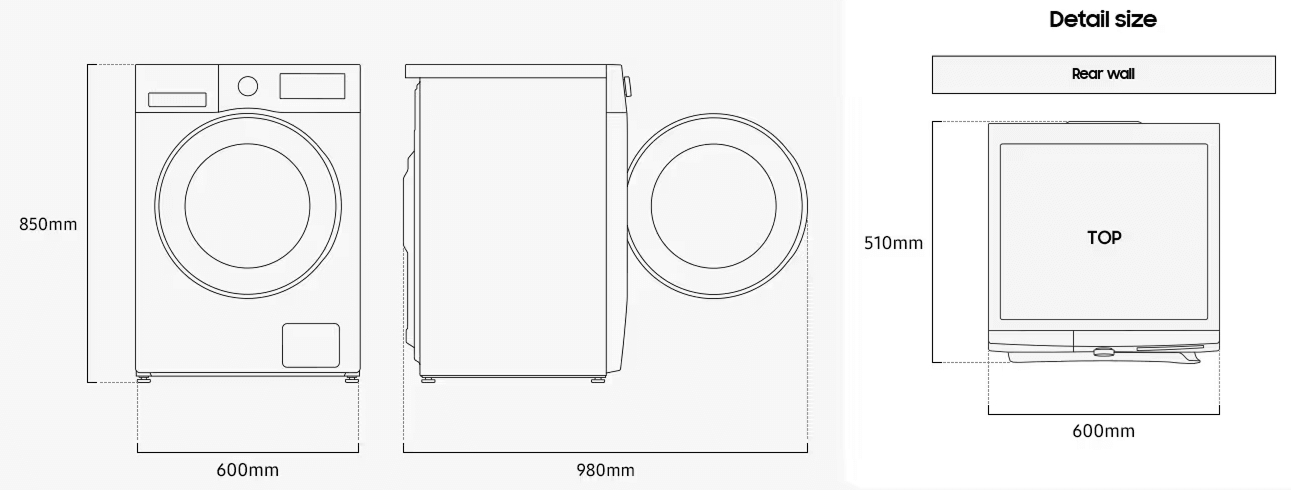 Samsung WW80FG5L32AELE Габаритные размеры