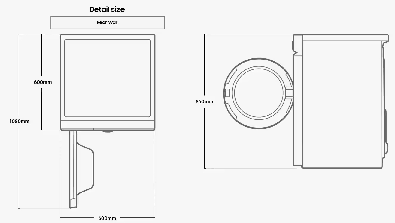 Samsung DV90BB7440GEUA Габаритные размеры