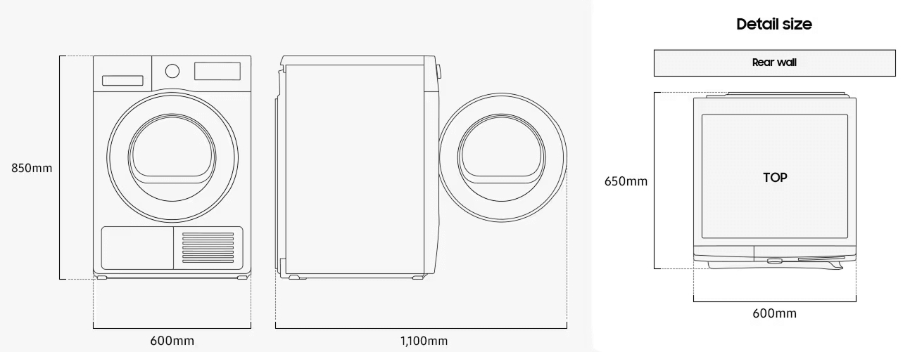 Samsung DV90CGC2A0AEUA Габаритные размеры