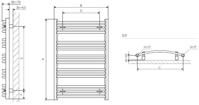 Terma Domi 786x500 (WGDOM078050KMGRSX) Габаритные размеры