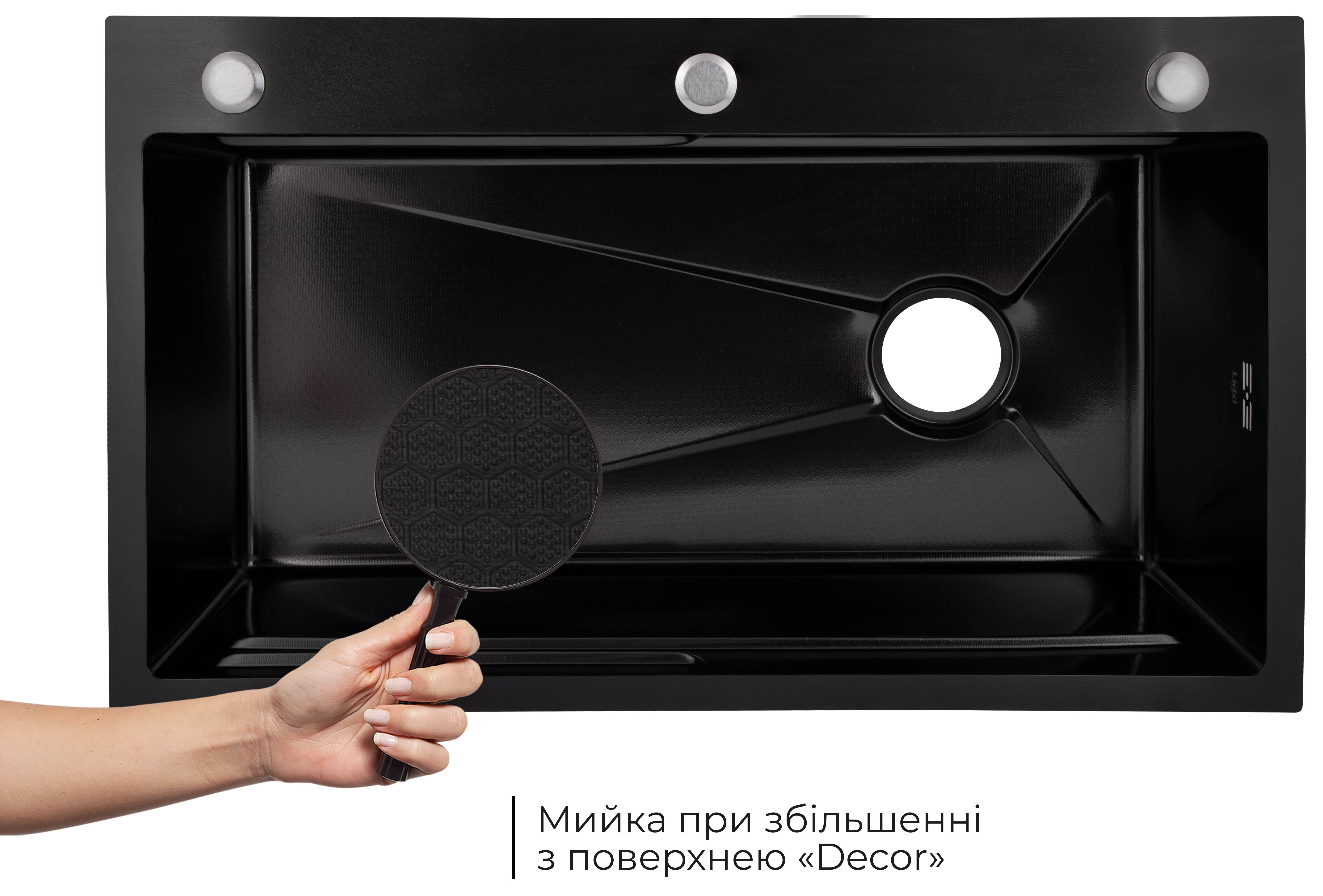 в продаже Кухонная мойка Lidz Handmade H7545B Decor Black PVD Honeycomb 3,0/1,0 мм LDH7545BDECPVD48373 - фото 3