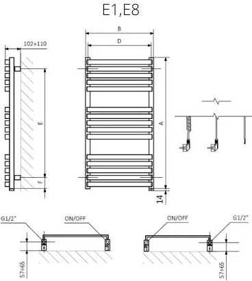 Terma Quadrus Slim One 1185x600 (WWQSN118060K9M5E8P) Габаритные размеры