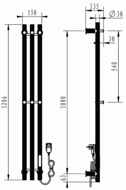 Solray XN-BK-605 Black Габаритные размеры