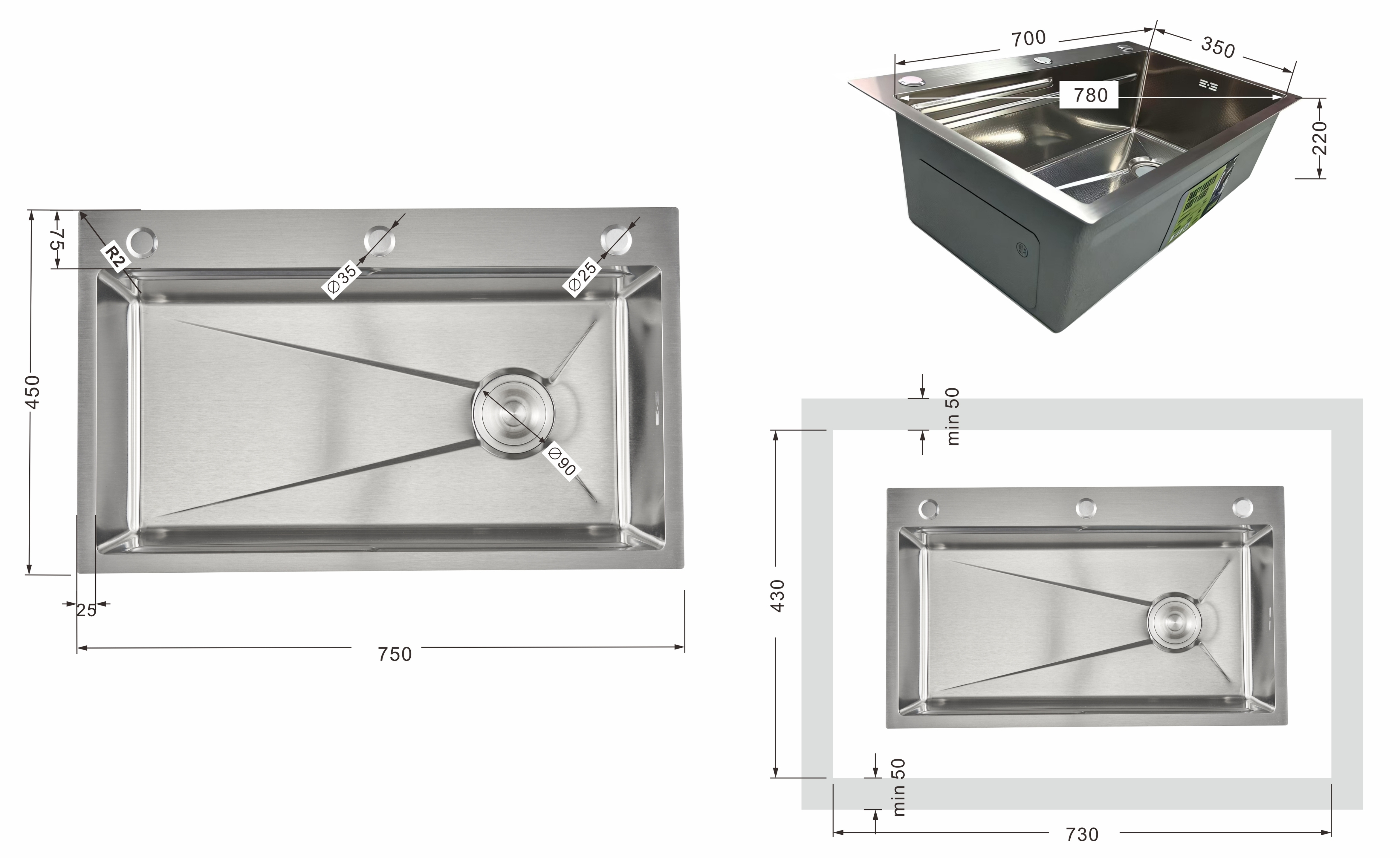 Lidz Handmade H7545 Brushed Steel 3,0/1,0 мм LDH7545BRU49457 Габаритные размеры