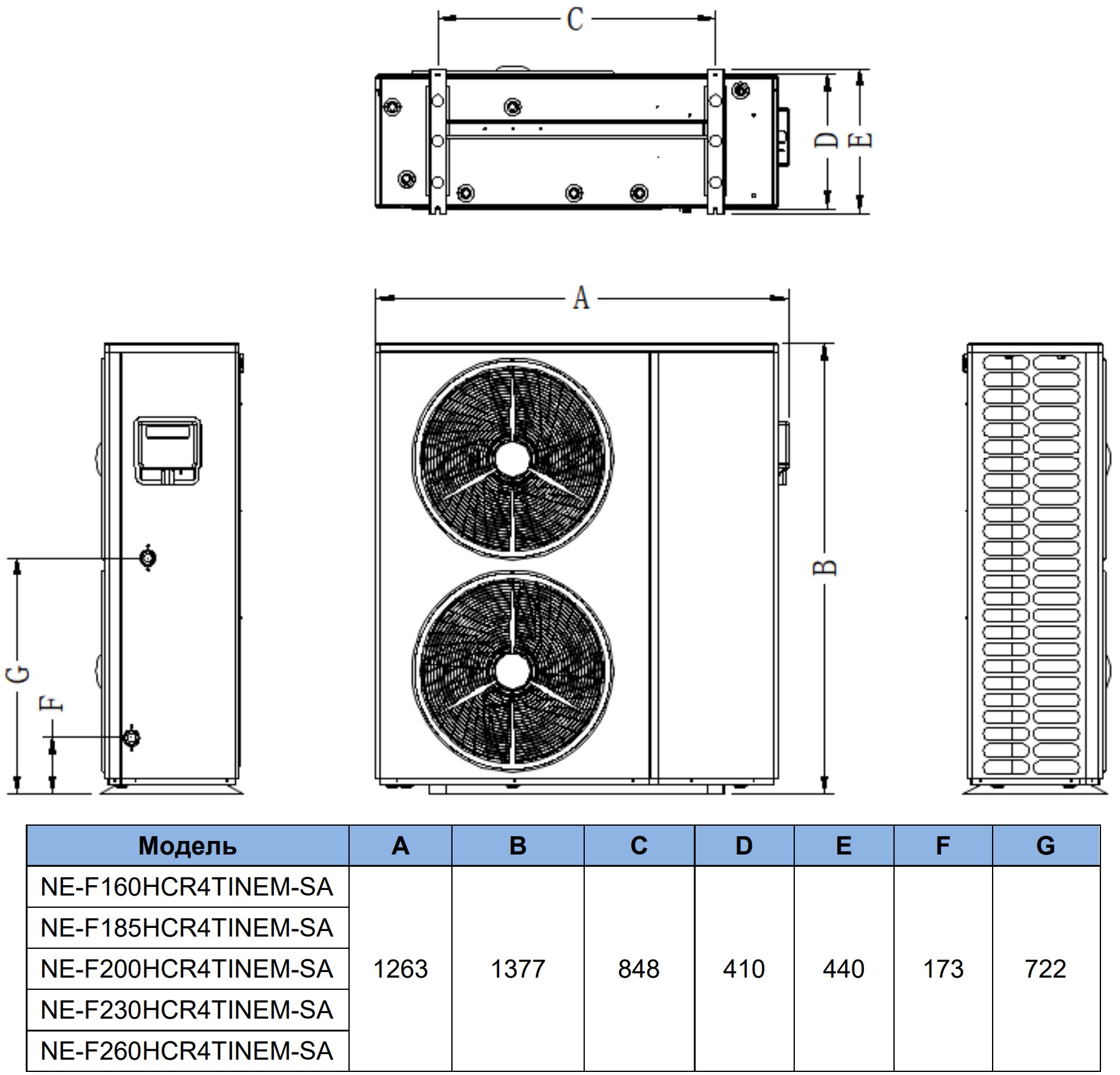 Termojet Sunpro 26 кВт NE-F26HCR4TINEMSA (51060260) Габаритные размеры