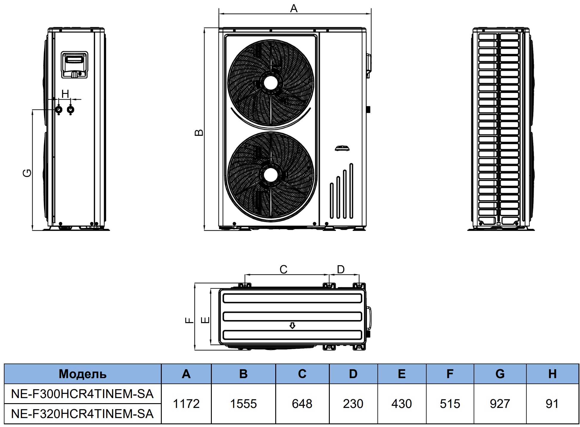 Termojet Sunpro 32 кВт NE-F32HCR4TINEMSA (51060320) Габаритные размеры