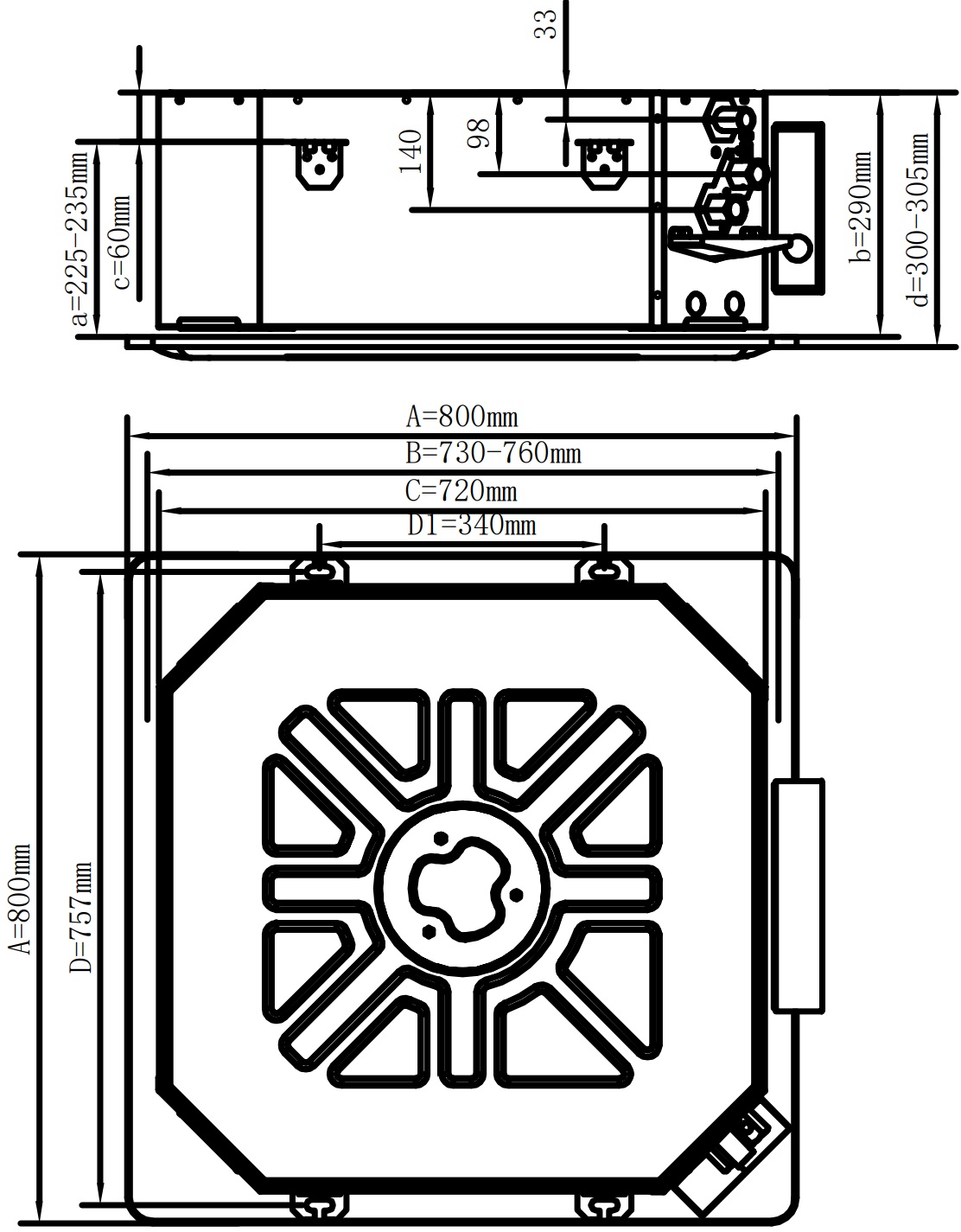 Termojet Cassette FP-85C (54040850) Габаритні розміри