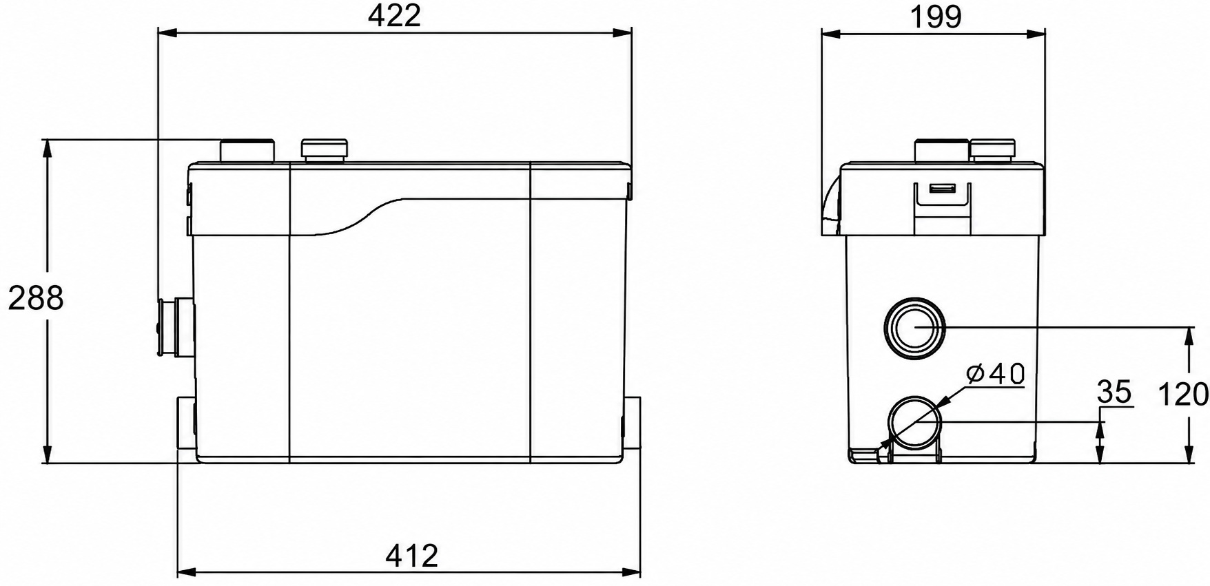 Termojet WT 400-C (WT400C) Габаритные размеры