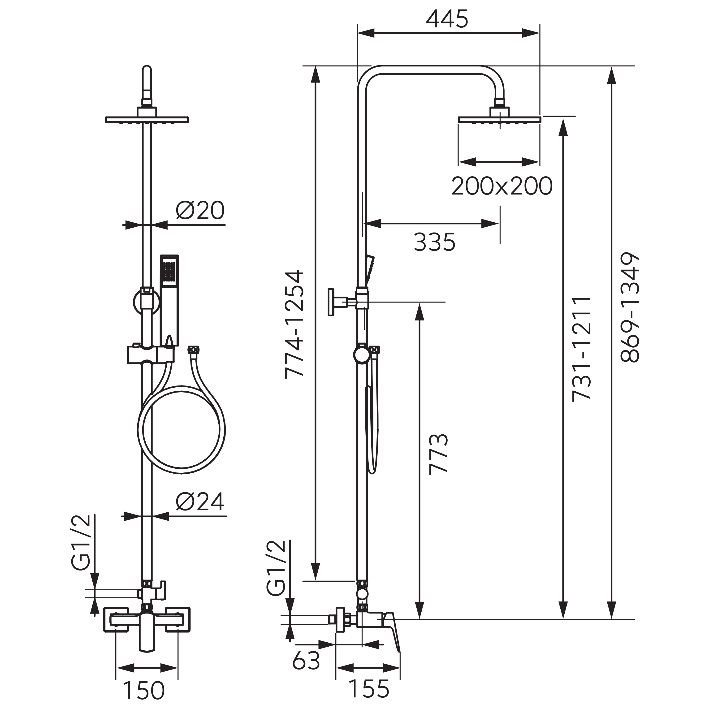 Ferro Vitto Verdeline NP81-BVI7UVL-GM Габаритные размеры