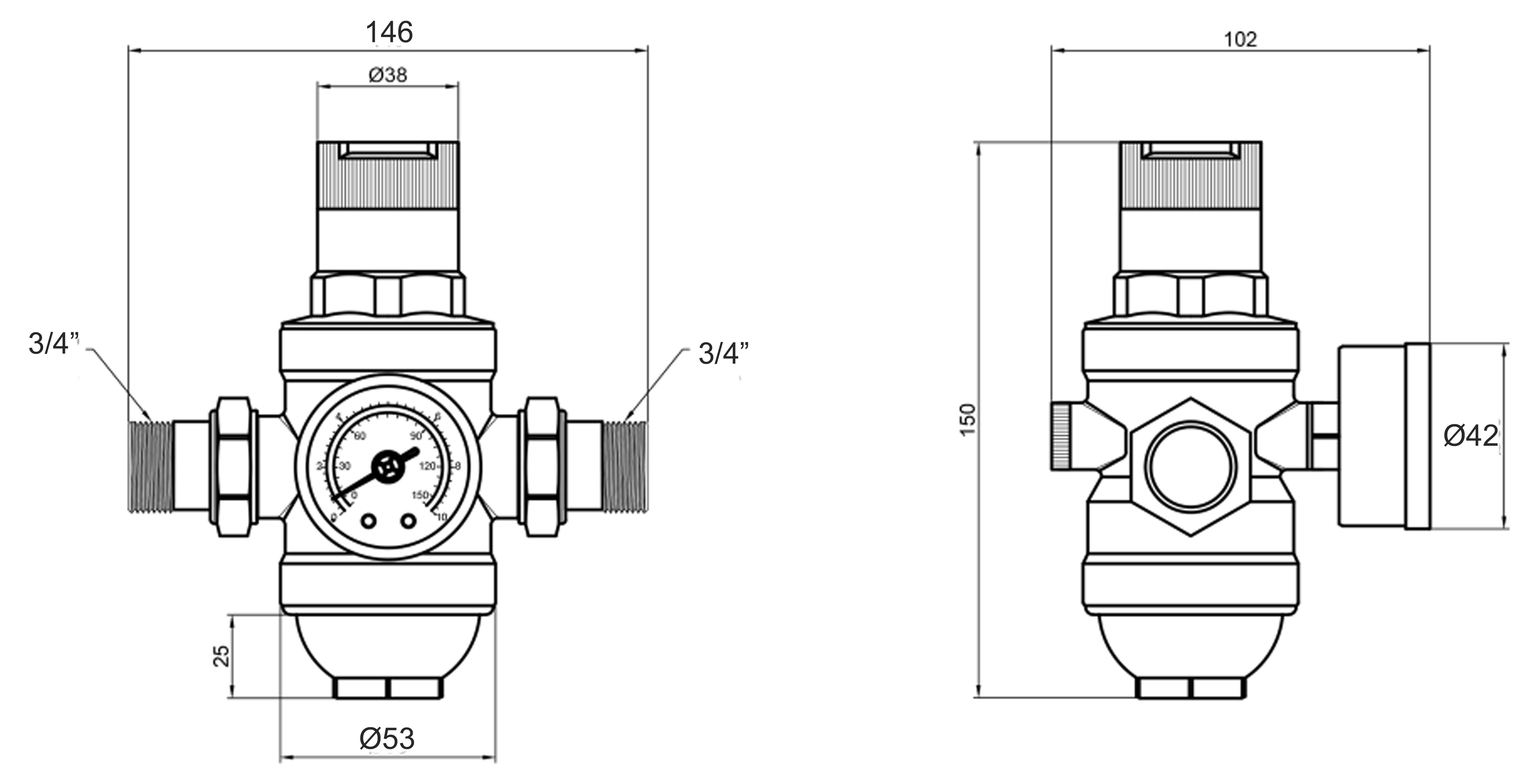 Thermo Alliance Forte 3/4" (SF128W20) Габаритные размеры