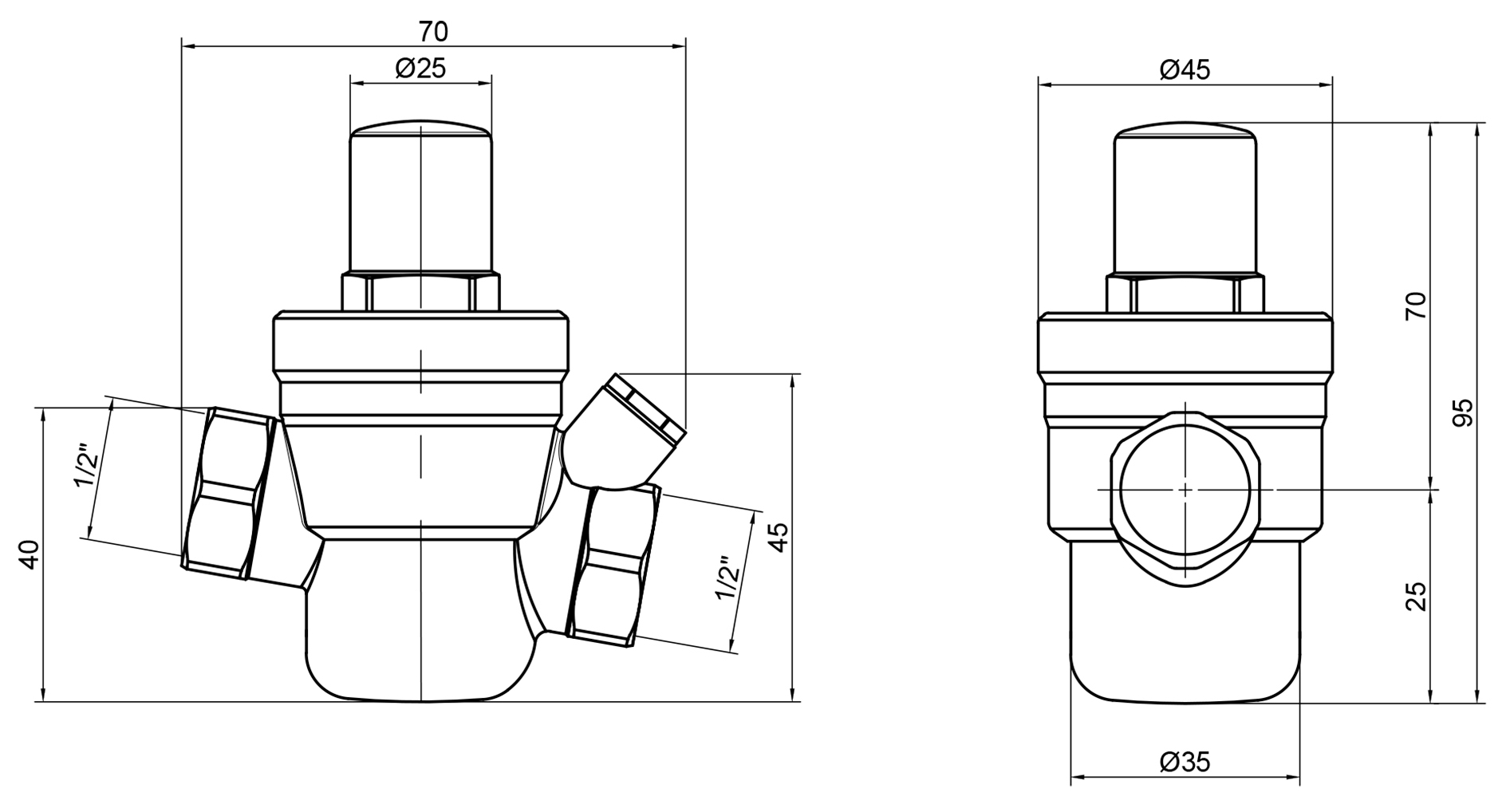 Thermo Alliance Standart под манометр 1/2" (SD194) Габаритные размеры