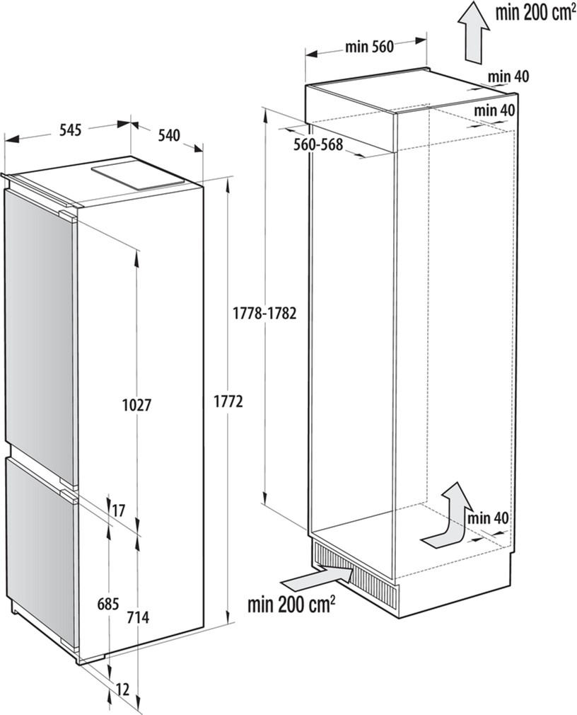 Gorenje NRKI517E42 Габаритні розміри