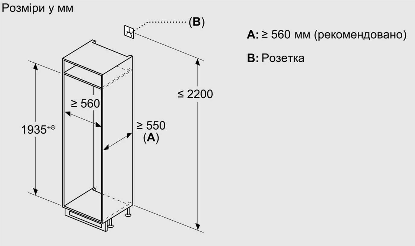 Bosch KIN96VFD0 Габаритні розміри