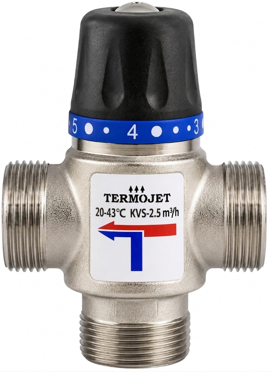 Термостатический трехходовой смесительный клапан Termojet 1", kvs 2.5, 20-43 °C (TMV231)
