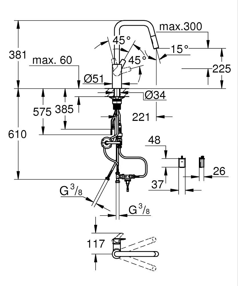 Grohe QuickFix Start 1012430000 Габаритні розміри