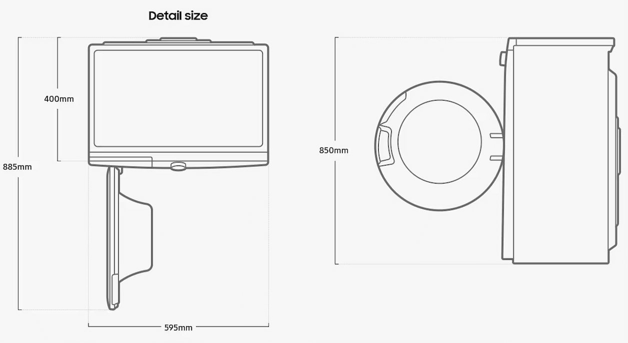 Samsung WW60A3120WE/LE Габаритные размеры