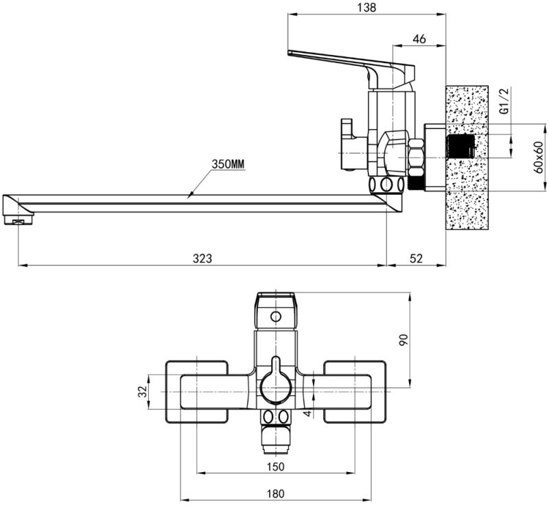 Q-Tap Crow QTCRO260CRM48647 Chrome Габаритні розміри
