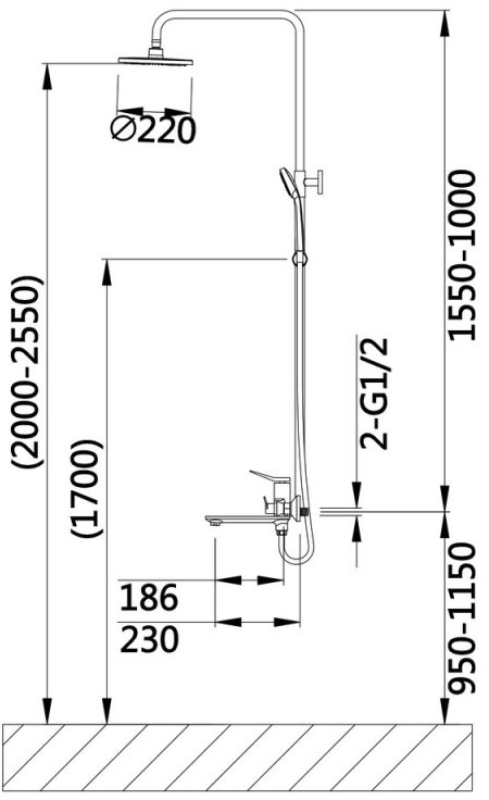 Q-Tap Presto QTPRE111GRP45585 Graphite Габаритные размеры