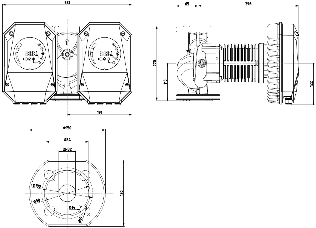 IMP Pumps NMTD MAX II 32/120 F220 (979528002) Габаритные размеры