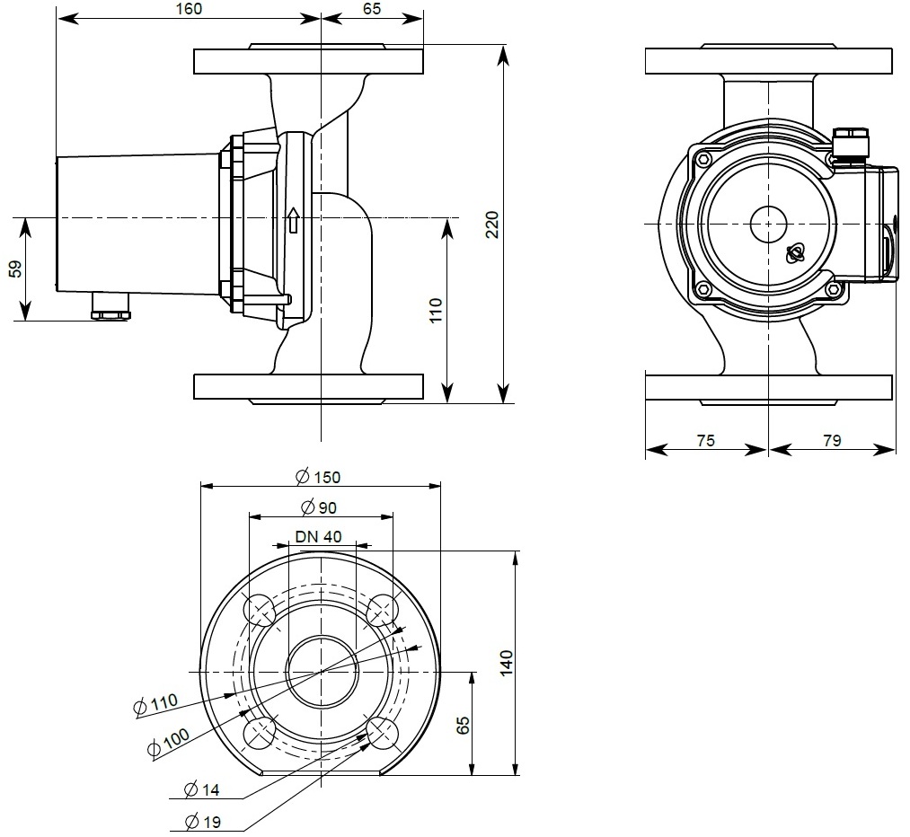 IMP Pumps GHNM 40/75 F220 (979522753) Габаритные размеры