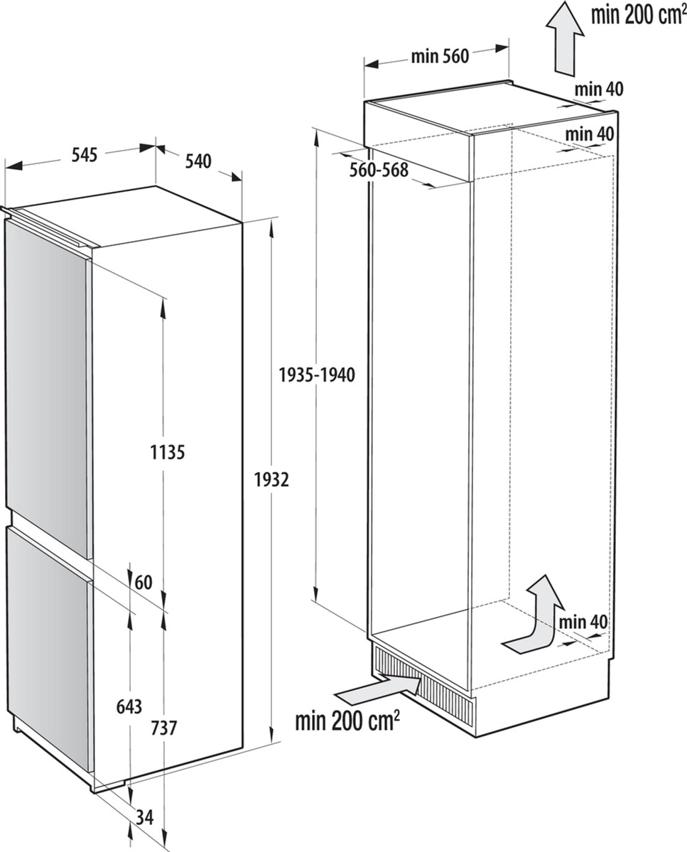 Gorenje NRKI519D61WF Габаритные размеры