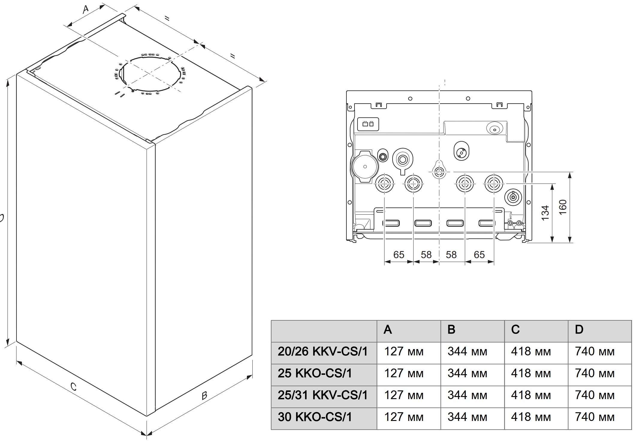 Protherm Panther Condens 20/26 KKV-CS/1 (N-INT) Габаритные размеры