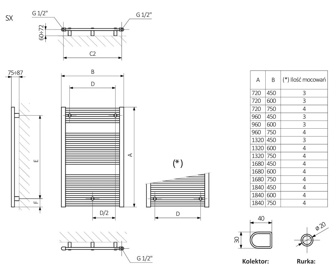 Terma TK1 1680x600 (TGTK1168060K916SX) Габаритні розміри