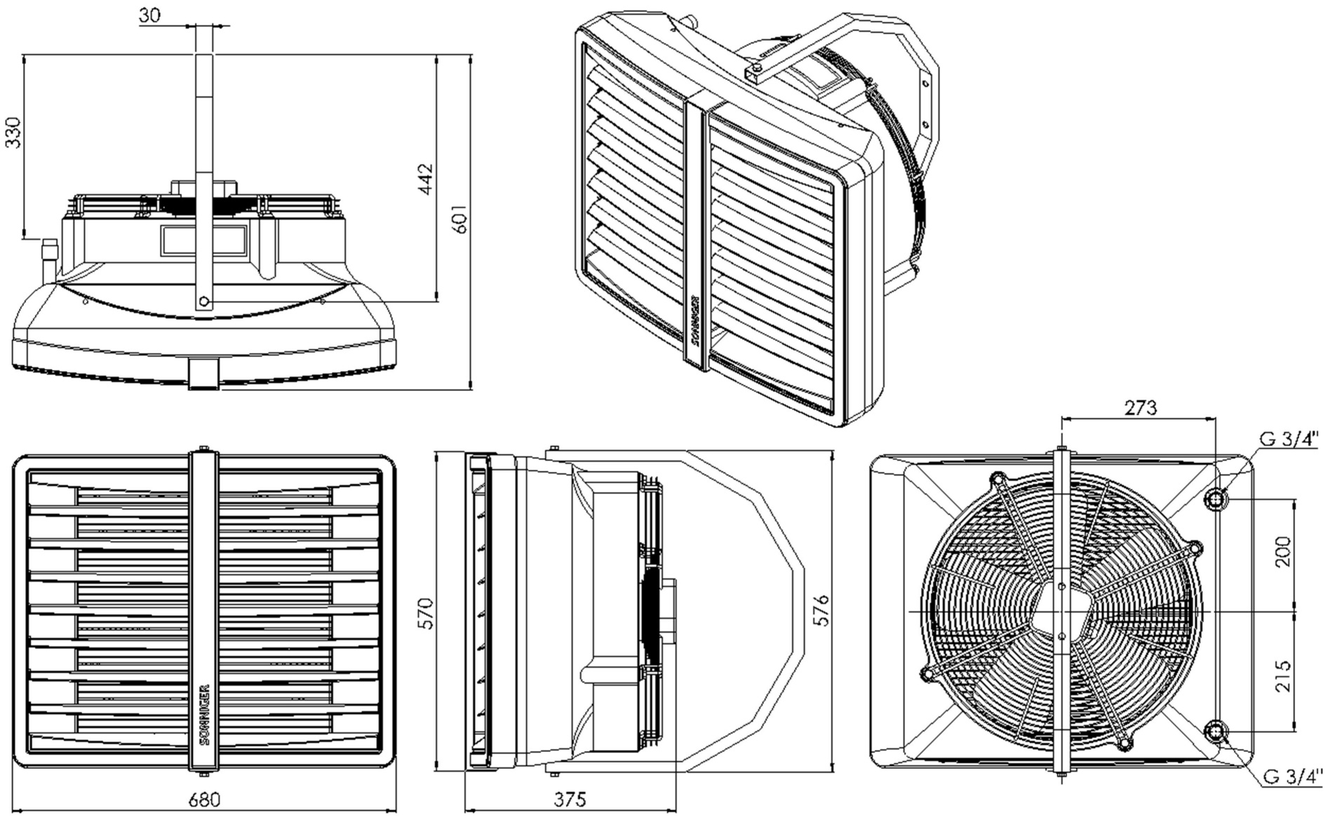 Sonniger Heater Condens CR1 (WA0016) Габаритні розміри