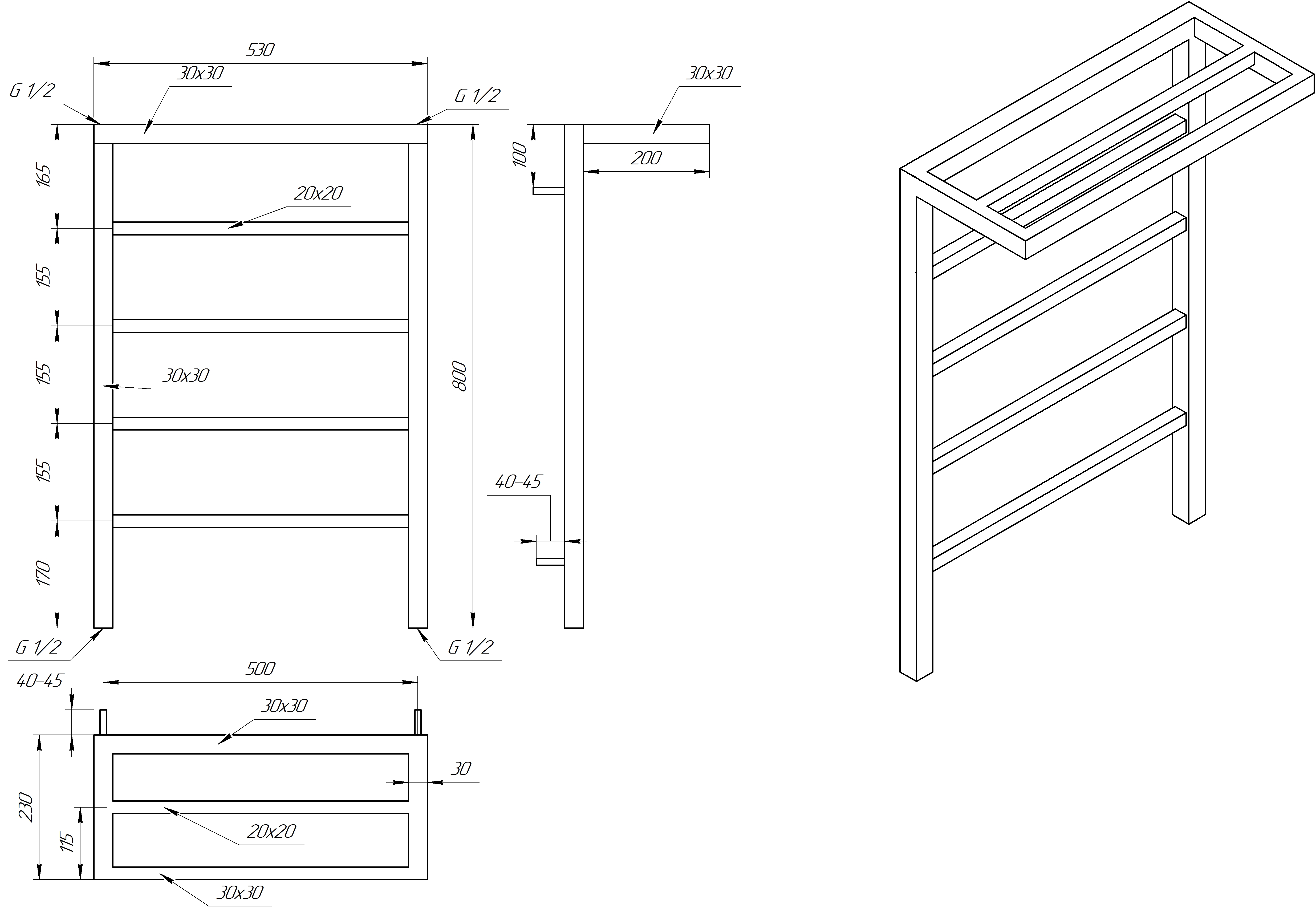 Genesis Aqua Prima 800x530 (GA-50004) Габаритні розміри