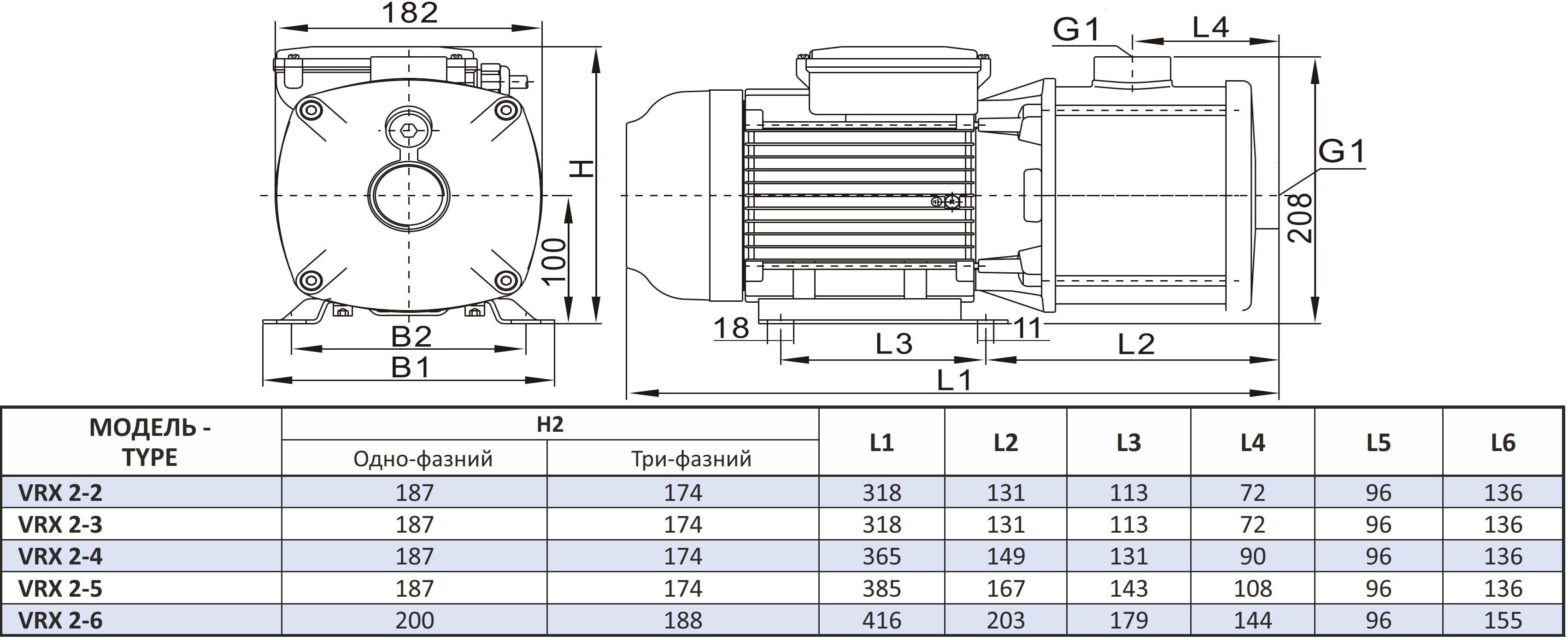 Vinar VRX 2-4 (110500005) Габаритные размеры