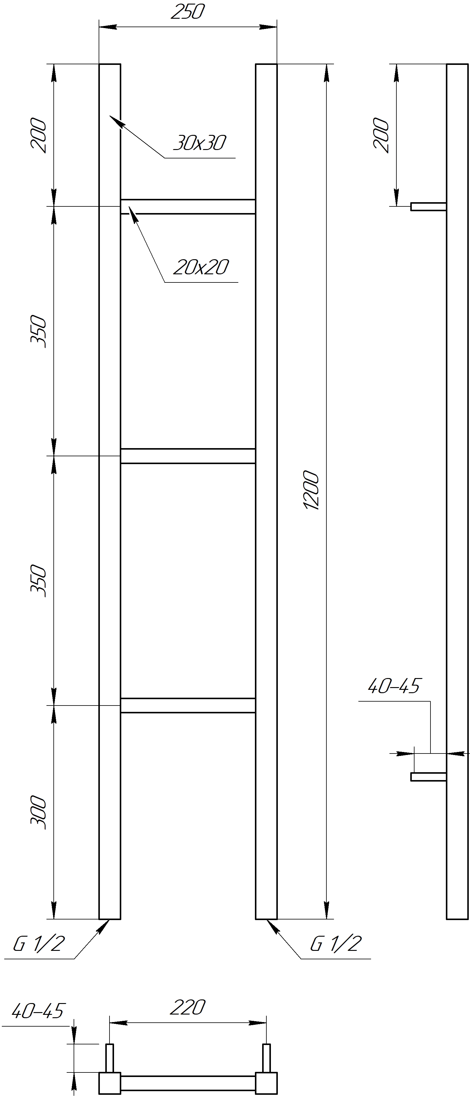 Genesis Aqua Musa 1200x250 (GA-52004) Габаритні розміри