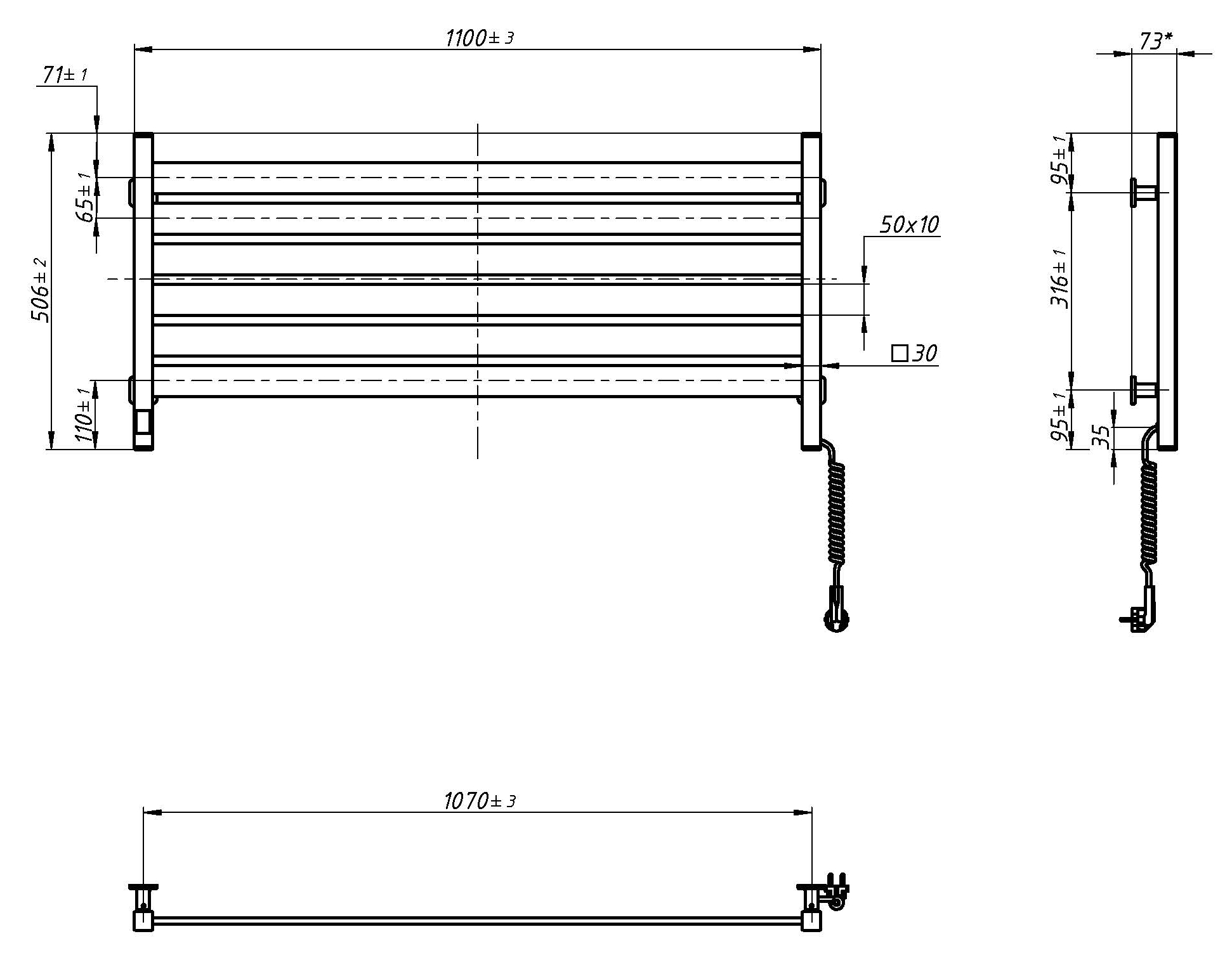 Navin Largo 1100x500 Sensor с Wi-Fi (12-844055-1150) Габаритные размеры