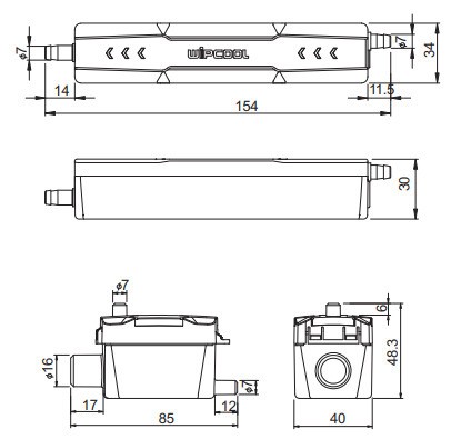 Wipcool P12 (узкий для скрытого монтажа) Габаритные размеры