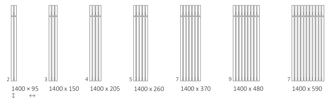 Terma Rolo Hanger E 1400x150 (WLROW140015KBRAE8ORXMX0) Габаритные размеры