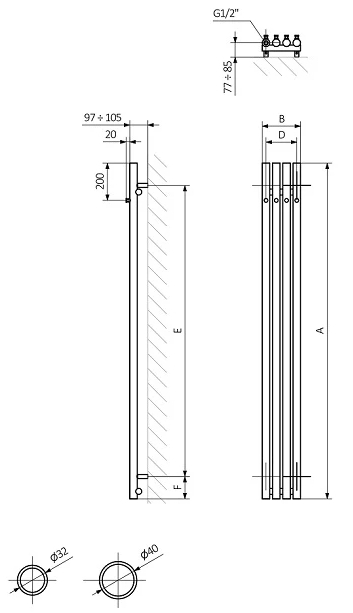 Terma Rolo Hanger E 1400x150 (WLROW140015KJ16E1ORXMX0) Габаритные размеры