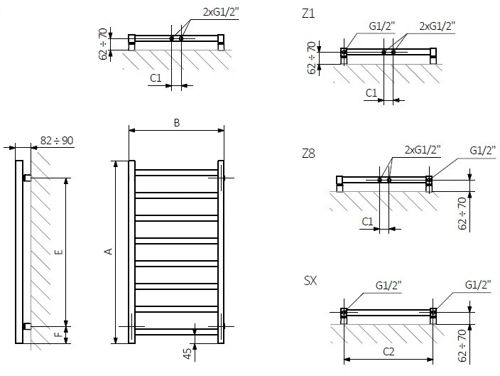 Terma BL037 1320x600 (WGB37132060KS96SX) Габаритные размеры