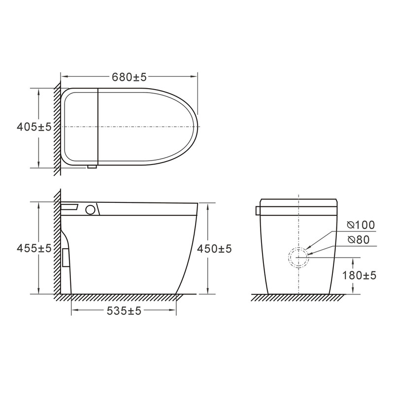 Koer TB-0202 Smart (680x405x455 мм) со встроенным бачком (KR6072) Габаритные размеры