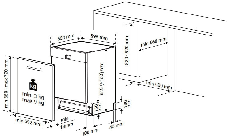 Beko BDIN25324 Габаритные размеры