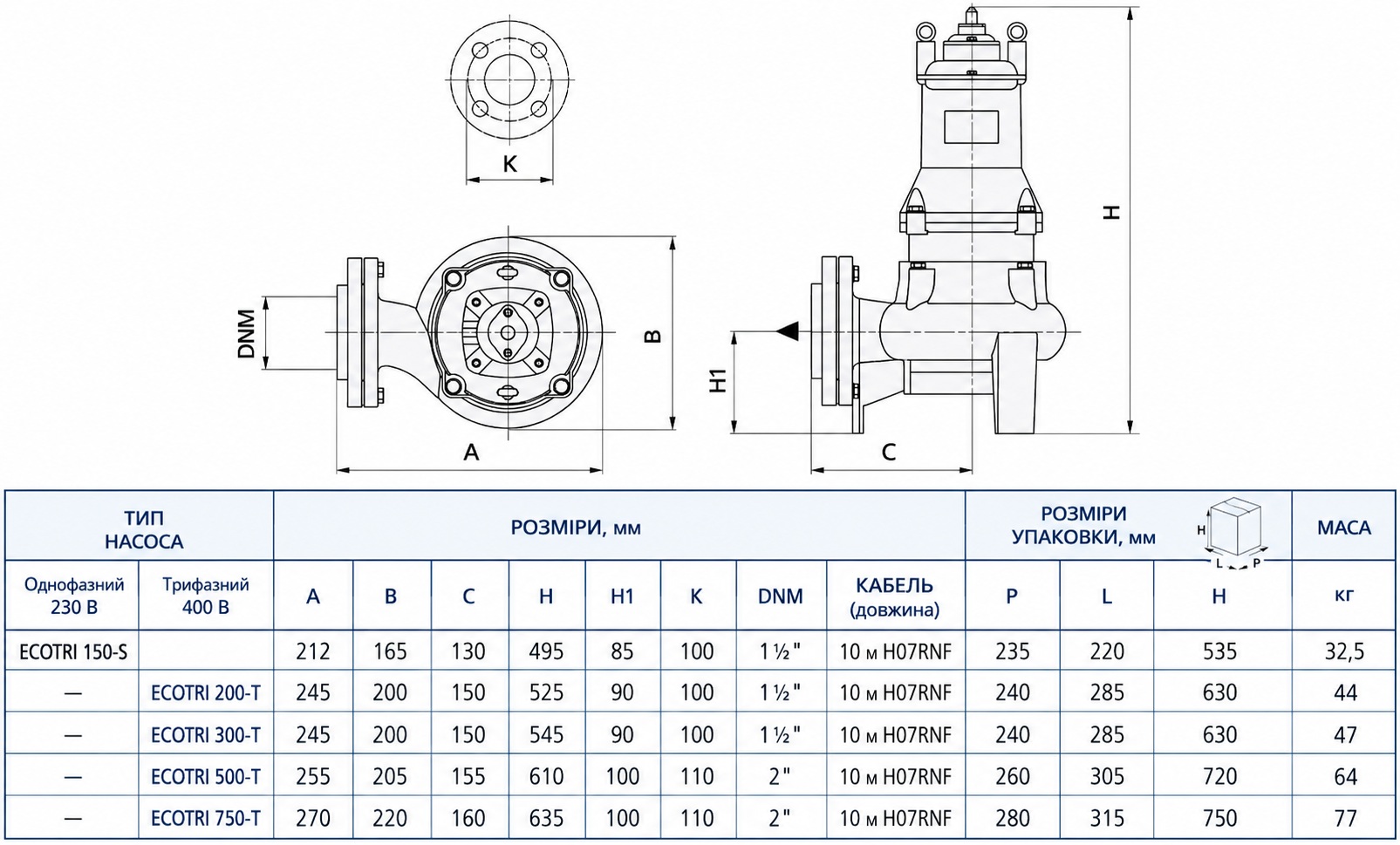 Speroni ECOTRI 750-T (101297450) Габаритные размеры