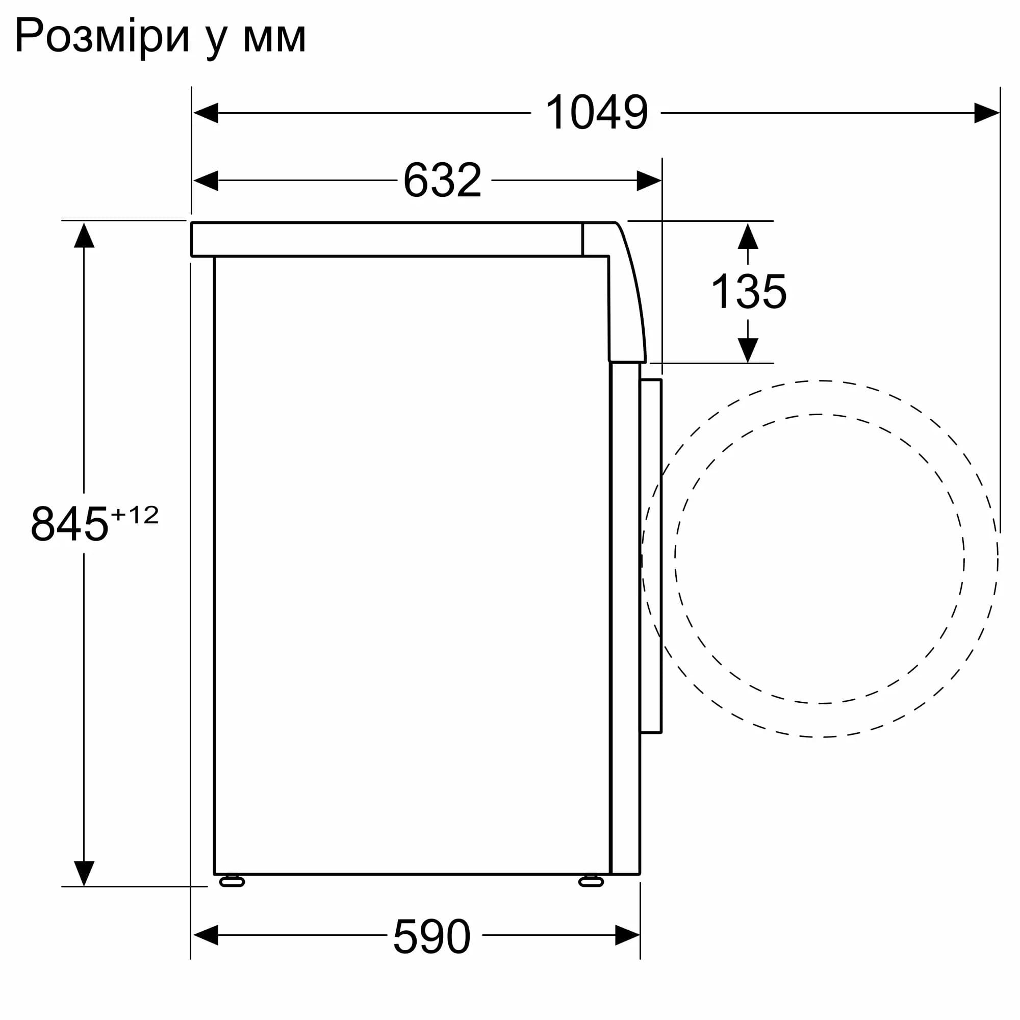 Bosch WAN2829NBY Габаритные размеры
