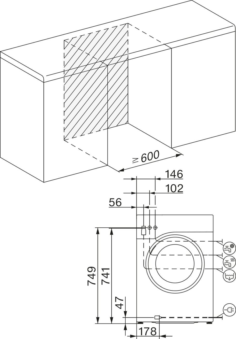 Miele WWB 360 WCS Габаритні розміри