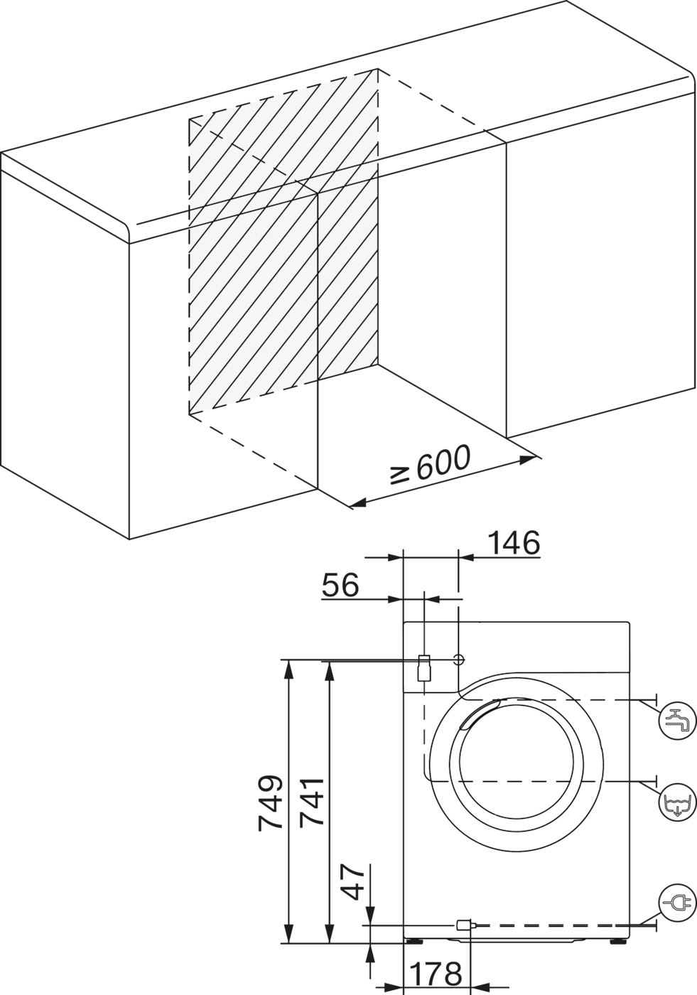 Miele WEI 865 WPS Габаритні розміри