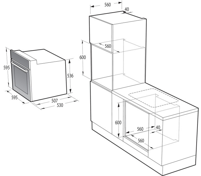 Gorenje BO6615E01B Габаритные размеры