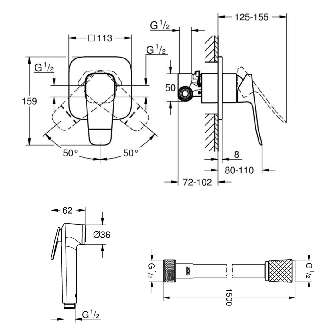Grohe QuickFix Dice UA202408QF Габаритні розміри