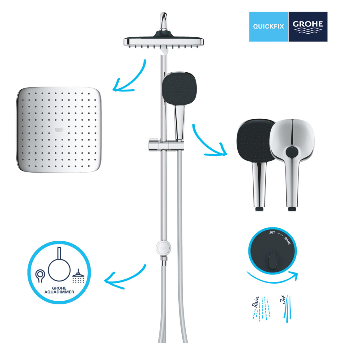 в продажу Змішувач для ванни і душу Grohe Dice з Flex Vitalio Comfort 250 Cube UA203170101 - фото 3