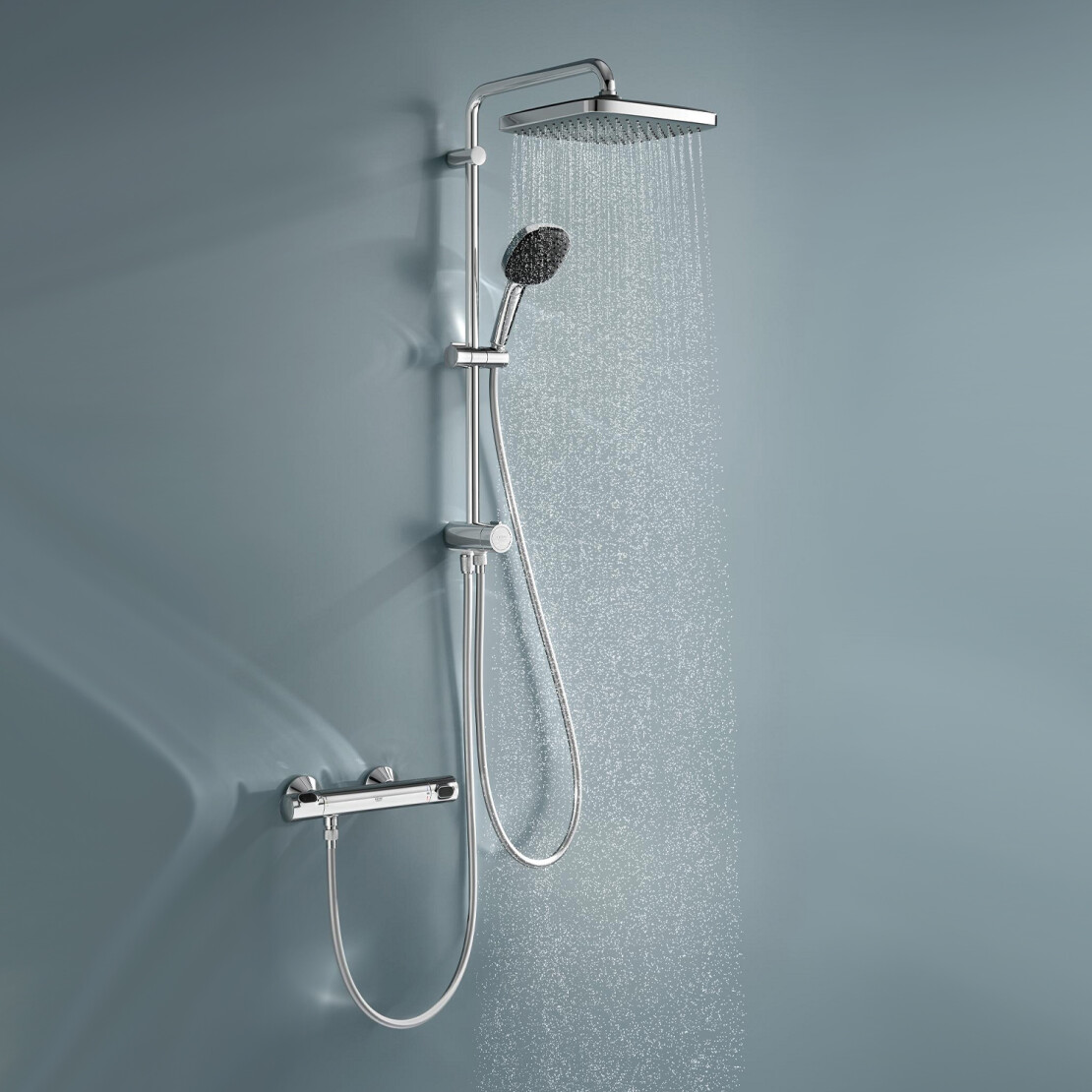 огляд товару Змішувач для ванни і душу Grohe Dice з Flex Vitalio Comfort 250 Cube UA203170101 - фотографія 12