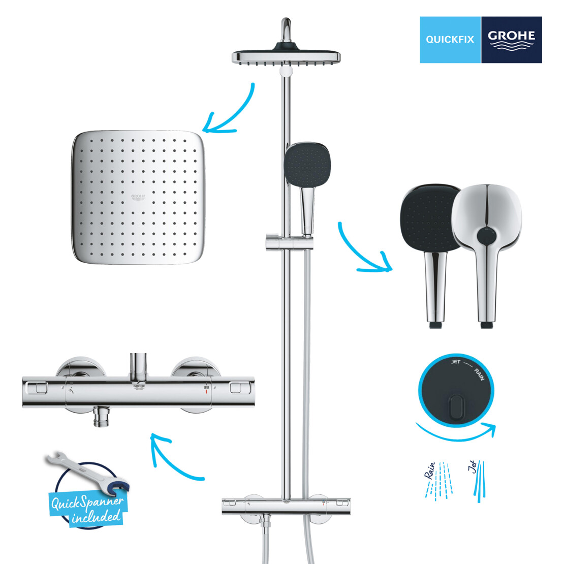 Набір змішувачів Grohe Dice з QuickFix Vitalio Comfort Cube UA203101TM огляд - фото 8