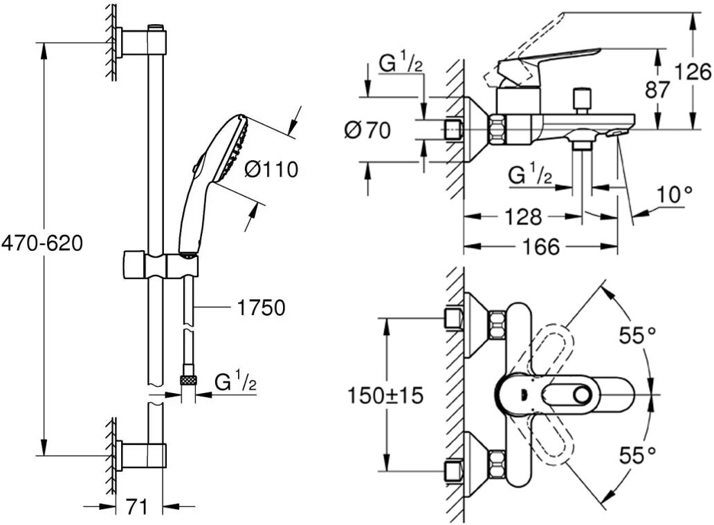 Grohe BauLoop 23603000 з Vitalio Start 26951001 (2360326951) Габаритні розміри