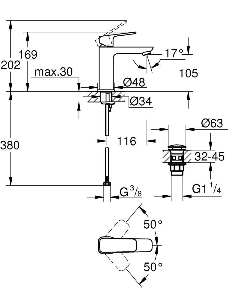 Grohe Cubeo M-Size 1017520000 Габаритные размеры