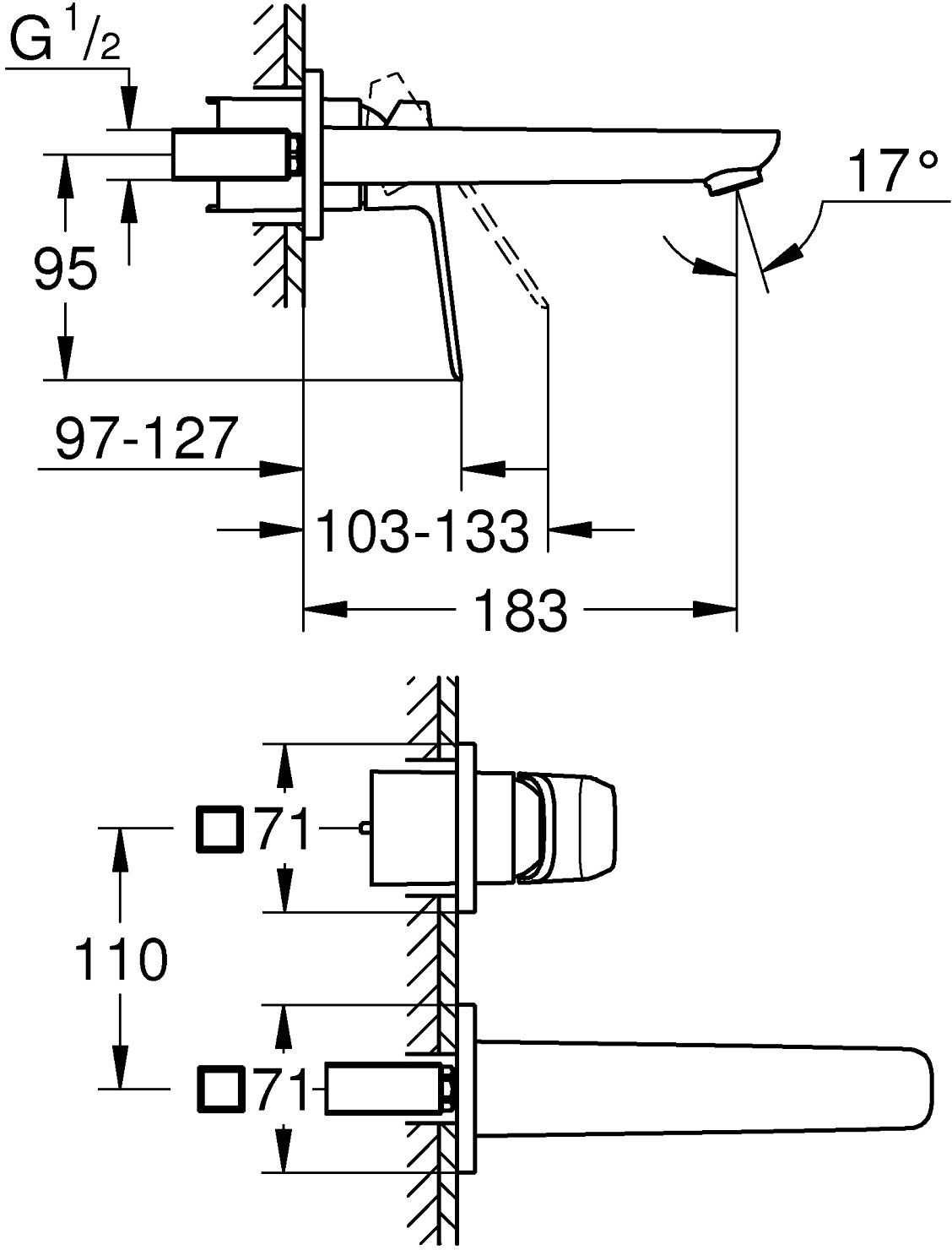 Grohe Cubeo M-Size 1017880000 Габаритные размеры